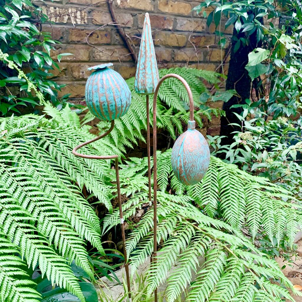 Three Verdigris Seedhead Garden Stakes PRE ORDER