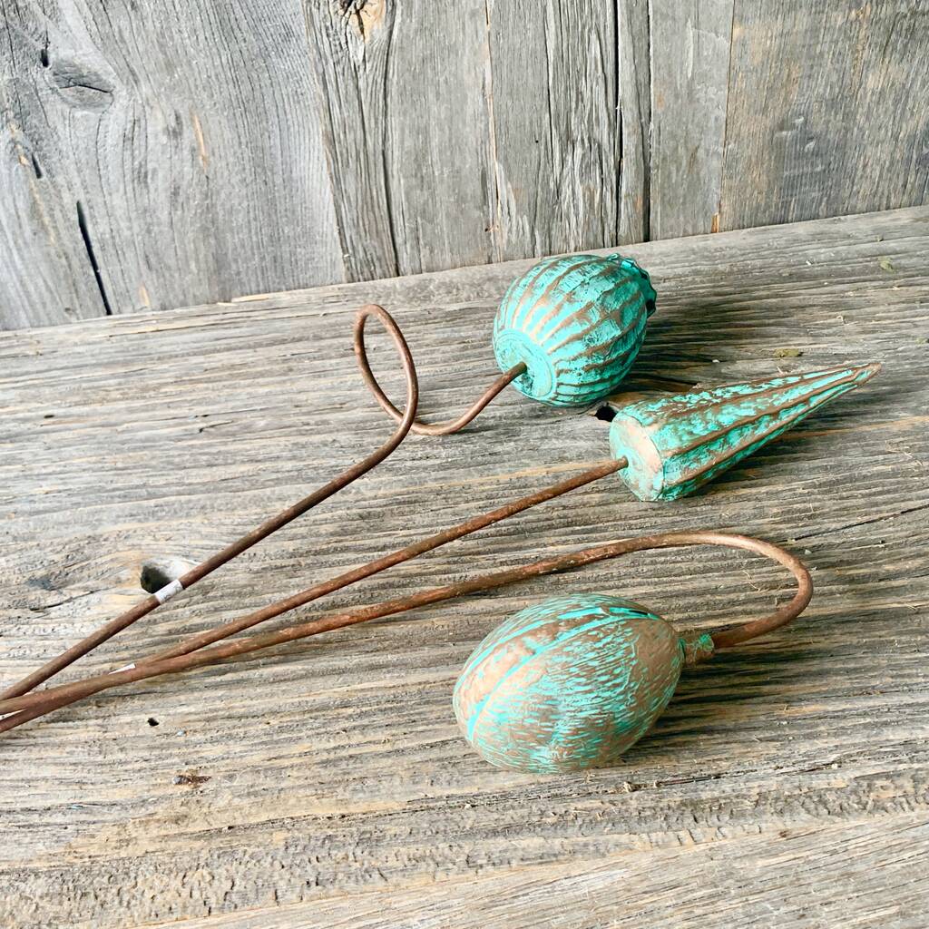 Three Verdigris Seedhead Garden Stakes PRE ORDER