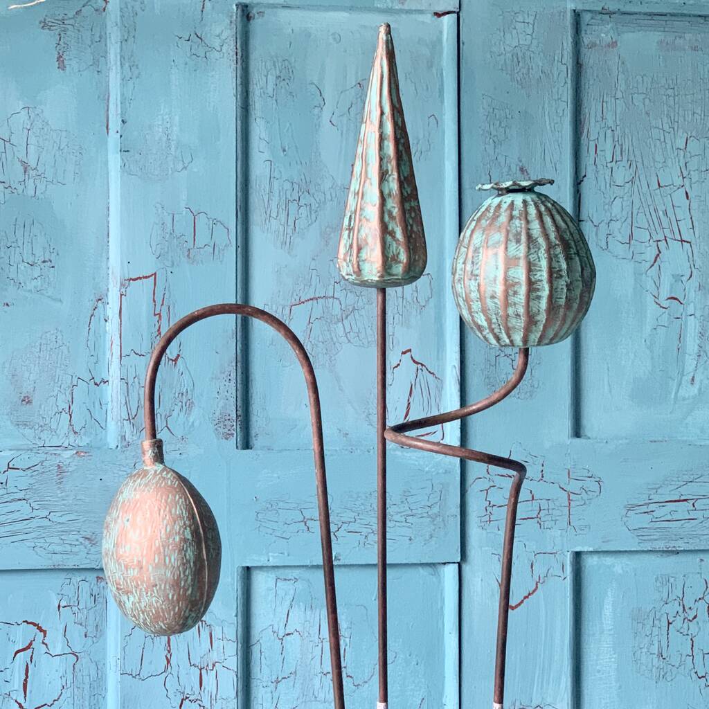 Three Verdigris Seedhead Garden Stakes PRE ORDER