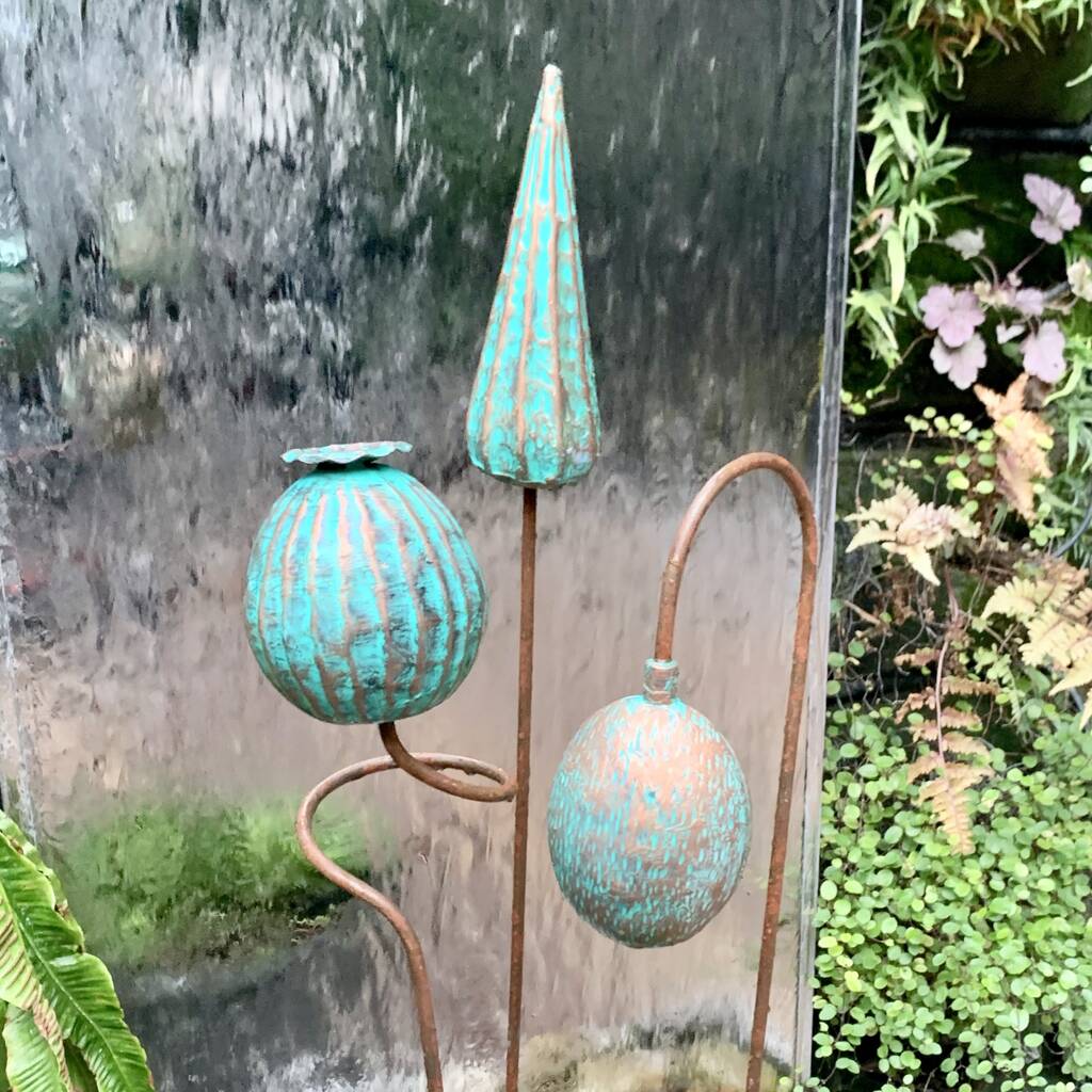 Three Verdigris Seedhead Garden Stakes PRE ORDER