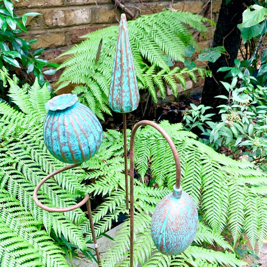 Three Verdigris Seedhead Garden Stakes PRE ORDER
